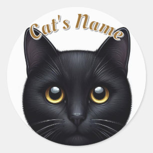 Schattigee zwarte kortharige kat · Gepersonaliseer Ronde Sticker