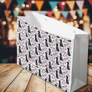 Schattigee Zwarte Labrador Retriever Dog Roze Bloe Groot Cadeauzakje