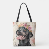 Schattigee Zwarte Labrador Retriever Hondenbloem Tote Bag (Achterkant)