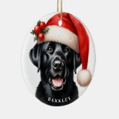 Schattigee Zwarte Labrador Retriever Kerstman Keramisch Ornament (Rechts)