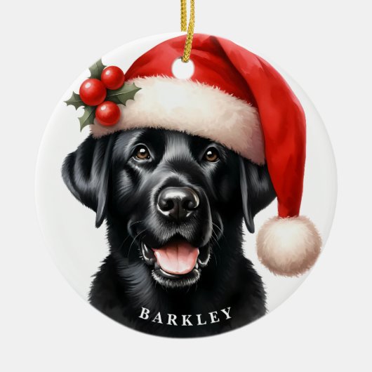 Schattigee Zwarte Labrador Retriever Kerstman Keramisch Ornament (Voorkant)