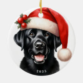 Schattigee Zwarte Labrador Retriever Kerstman Keramisch Ornament (Achterkant)