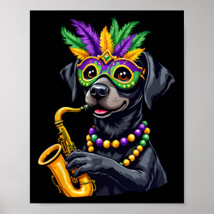 Schattigee zwarte Labrador Retriever spelen saxofo Poster