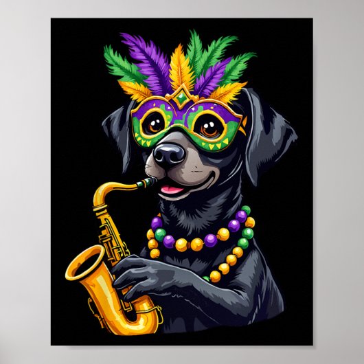 Schattigee zwarte Labrador Retriever spelen saxofo Poster (Voorkant)