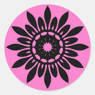 Schattigee zwarte mandala bloem op roze ronde sticker