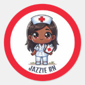 Schattigee Zwarte Manga Verpleegkundige Cartoon Ge Ronde Sticker (Voorkant)