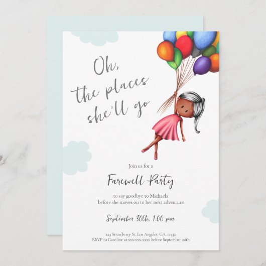 Schattigee zwarte meisje ballonnen afscheid kaart (Voorkant / Achterkant)