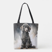 SCHATTIGEE ZWARTE MINIATUUR POEDEL PUPPY HOND TOTE BAG (Achterkant)