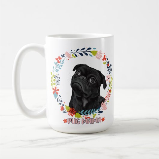 Schattigee zwarte mopshond - Pug Mama Koffiemok (Links)