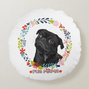 Schattigee zwarte mopshond - Pug Mama Rond Kussen