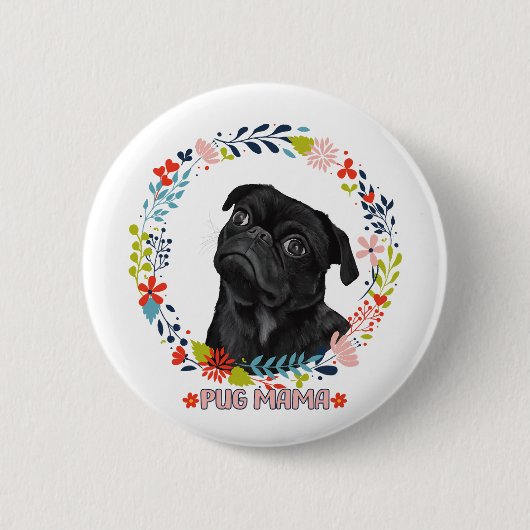 Schattigee zwarte mopshond - Pug Mama Ronde Button 5,7 Cm (Voorkant)