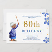 Schattigee Zwarte Oma Waterverf Bloemen 80ste Verj Kaart (Voorkant)