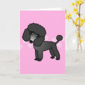 Schattigee Zwarte Poedel Cartoon - Roze Pawprint Kaart (Gele Bloem)