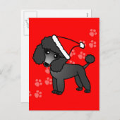 Schattigee Zwarte Poedel Cartoon Santa Hat Feestdagenkaart (Voorkant / Achterkant)