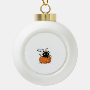 Schattigee zwarte poes in pompoen met heks pet Cla Keramische Bal Ornament