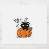 Schattigee zwarte poes in pompoen met heks pet Cla Sparkling Wijnetiket (Enkel label)