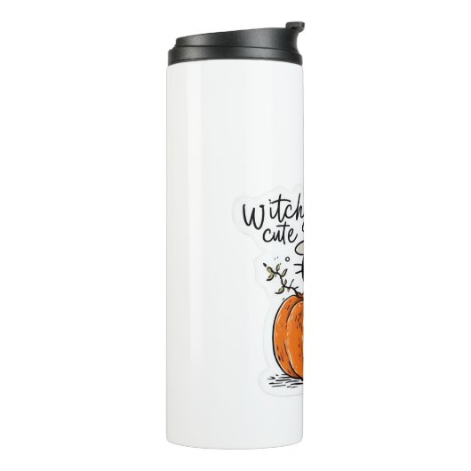 Schattigee zwarte poes in pompoen met heks pet Cla Thermosbeker (Gedraaid links)