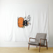 Schattigee zwarte poes in pompoen met heks pet Cla Wandkleed (In Situ (horizontaal))