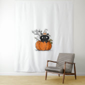Schattigee zwarte poes in pompoen met heks pet Cla Wandkleed (In situ)