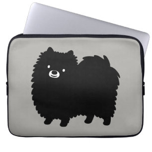Schattigee zwarte pomeriaan pluizige striphond laptop sleeve