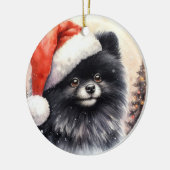 Schattigee Zwarte Pommerse Waterverf Kerstmis Keramisch Ornament (Links)