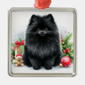 Schattigee Zwarte Pommerse Waterverf Kerstmis Metalen Ornament (Voorkant)