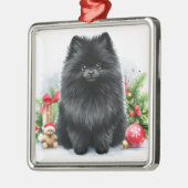 Schattigee Zwarte Pommerse Waterverf Kerstmis Metalen Ornament (Links)