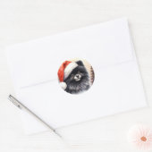 Schattigee Zwarte Pommerse Waterverf Kerstmis Ronde Sticker (Envelop)