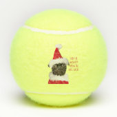 Schattigee zwarte puppy in kerstkerstmuts tennisballen (Achterkant)