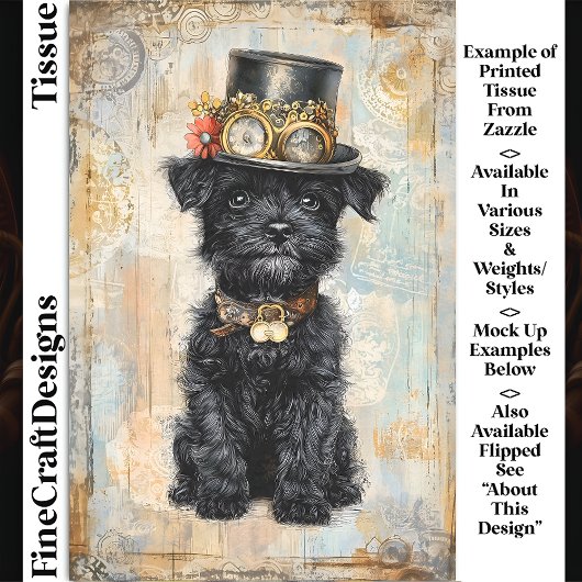 Schattigee zwarte puppy in Steampunk Pet DL1L Deco Tissuepapier