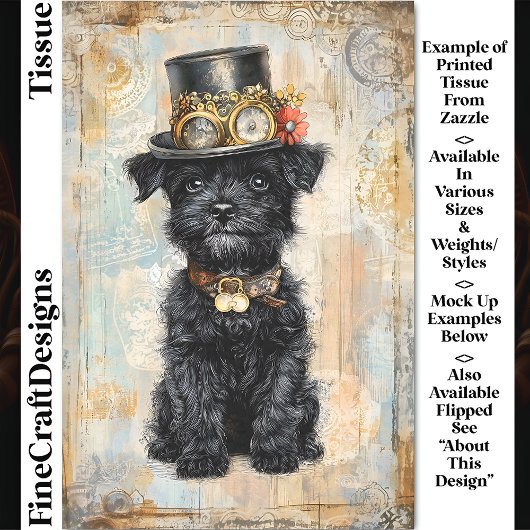 Schattigee zwarte puppy in Steampunk Pet DL1R Deco Tissuepapier