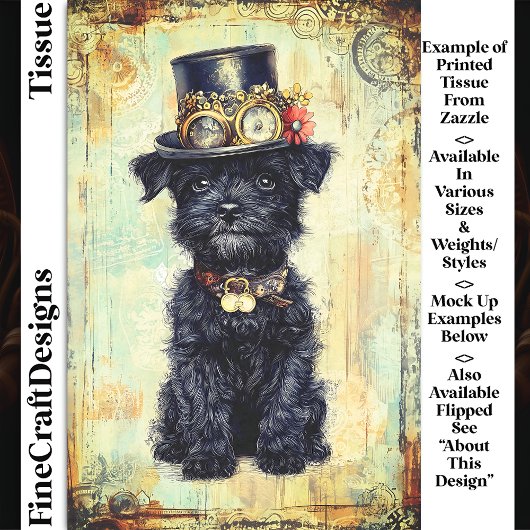 Schattigee Zwarte Puppy In Steampunk Pet DL1RF Dec Tissuepapier