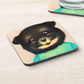 Schattigee zwarte puppyillustratie bier onderzetter (Linkerzijde)