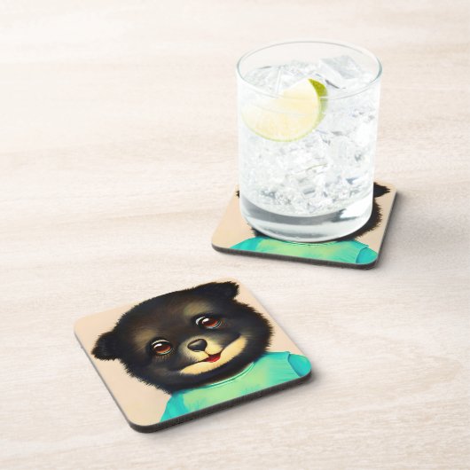 Schattigee zwarte puppyillustratie bier onderzetter (Rechterzijde)