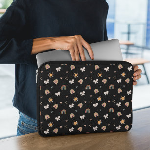 Schattigee Zwarte Regenboog, Vlinder, Zonnepatroon Laptop Sleeve