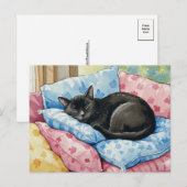 Schattigee zwarte slapende kat Kussens Briefkaart (Voorkant / Achterkant)