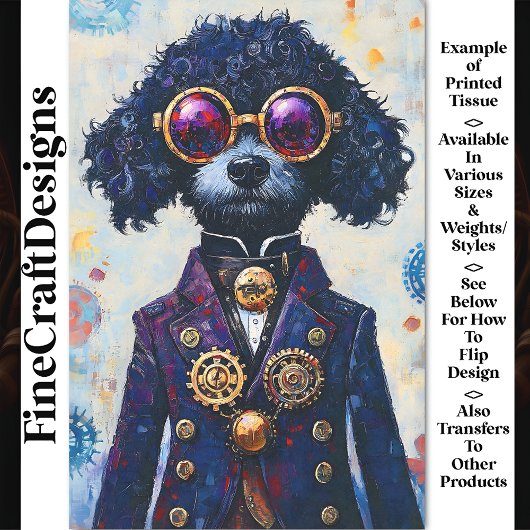 Schattigee Zwarte Steampunk Poedel Hond AX5 Decoup Tissuepapier