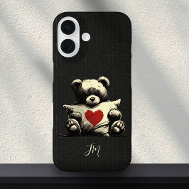 Schattigee Zwarte Teddybeer Knuffel Kussen Hart Mo iPhone 16 Hoesje