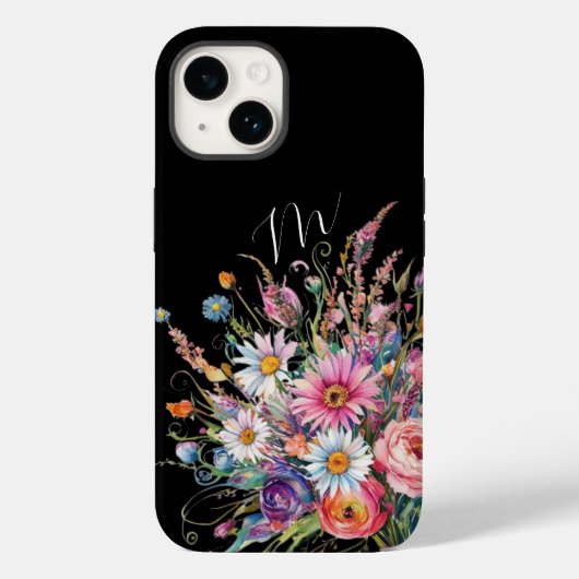 Schattigee zwarte wilde bloem Case-Mate iPhone case (Achterkant)