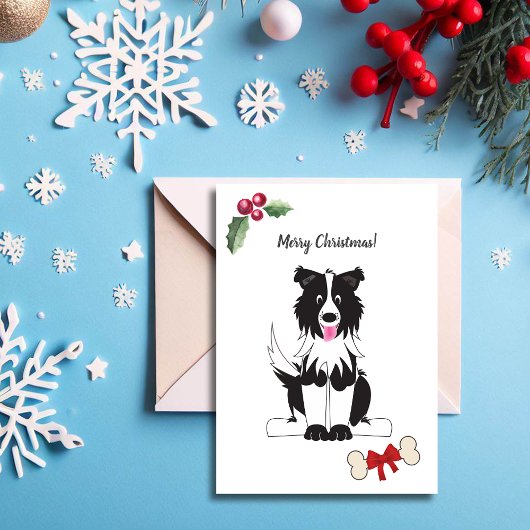 Schattigee zwarte witte Border Collie Dog  Feestdagenkaart