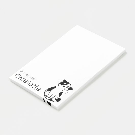 Schattigee zwarte witte cartoon kattennaam post-it® notes (Schuin)