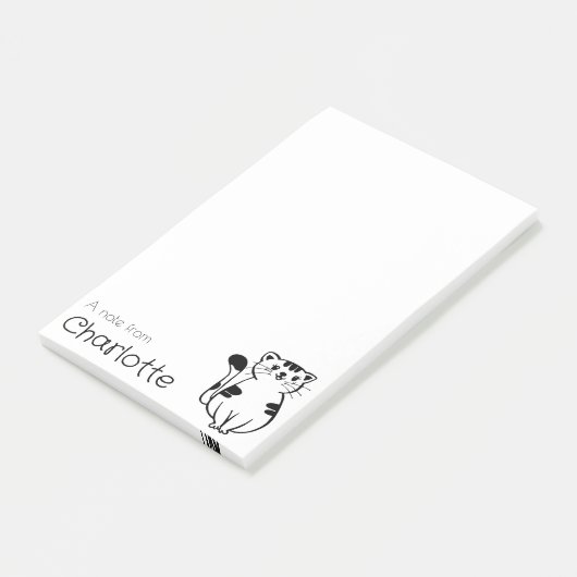 Schattigee zwarte witte cartoon kattennaam post-it® notes (Schuin)