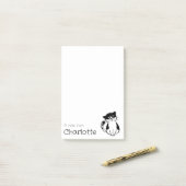 Schattigee zwarte witte cartoon kattennaam post-it® notes (Op bureau)