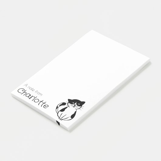 Schattigee zwarte witte cartoon kattennaam post-it® notes (Schuin)
