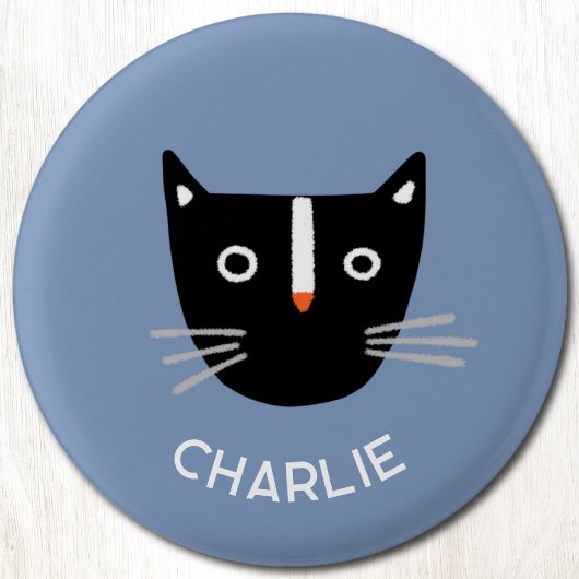 Schattigee zwarte witte kat gepersonaliseerde naam ronde button 3,2 cm