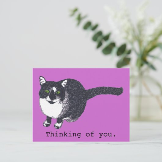 Schattigee zwarte witte kat in pointillisme Briefk Briefkaart (Staand voorkant)