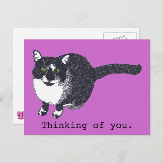 Schattigee zwarte witte kat in pointillisme Briefk Briefkaart (Voorkant / Achterkant)