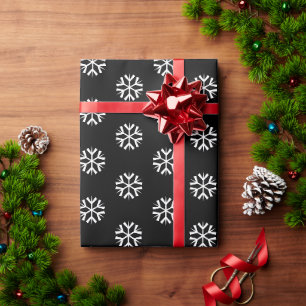 Schattigee zwarte witte sneeuwvlokken minimalistis cadeaupapier