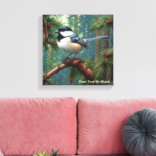 Schattigee zwartgekapte chickadee canvas afdruk (Insitu (Woonkamer))