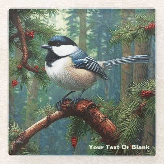 Schattigee zwartgekapte chickadee glazen onderzetter (Voorkant)